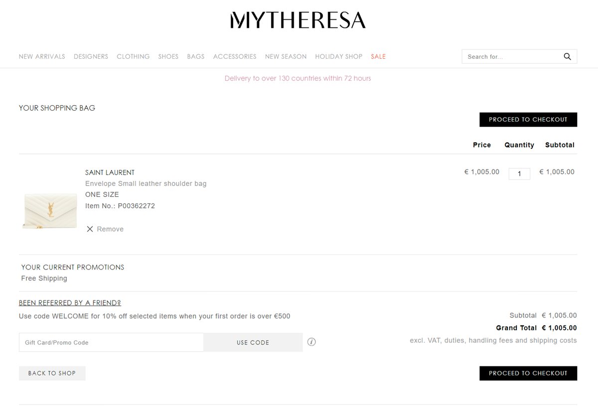 Mytheresa,電商,海外購物,YSL,教學,線上購物,精品推薦,折扣碼